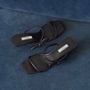 Prada Square toe kitten heels Black Sandals Mules Size 38